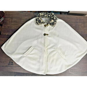 Le Moda Ivory Fleece Cape Poncho Jacket OS Faux Fur Collar & Pockets Cozy